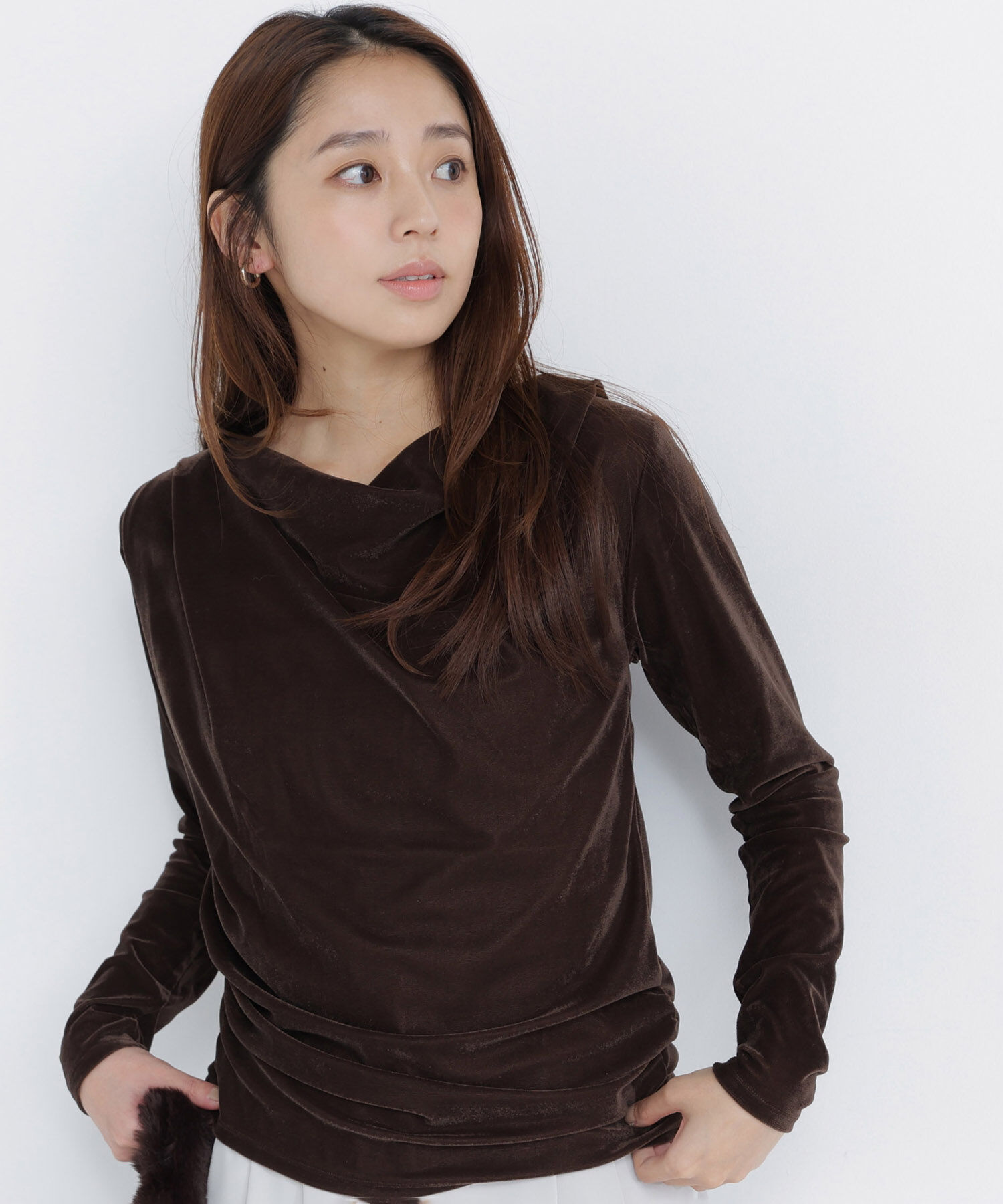  「ベロアドレープカットソー」|Tシャツ・カットソー|ダークブラウ 1