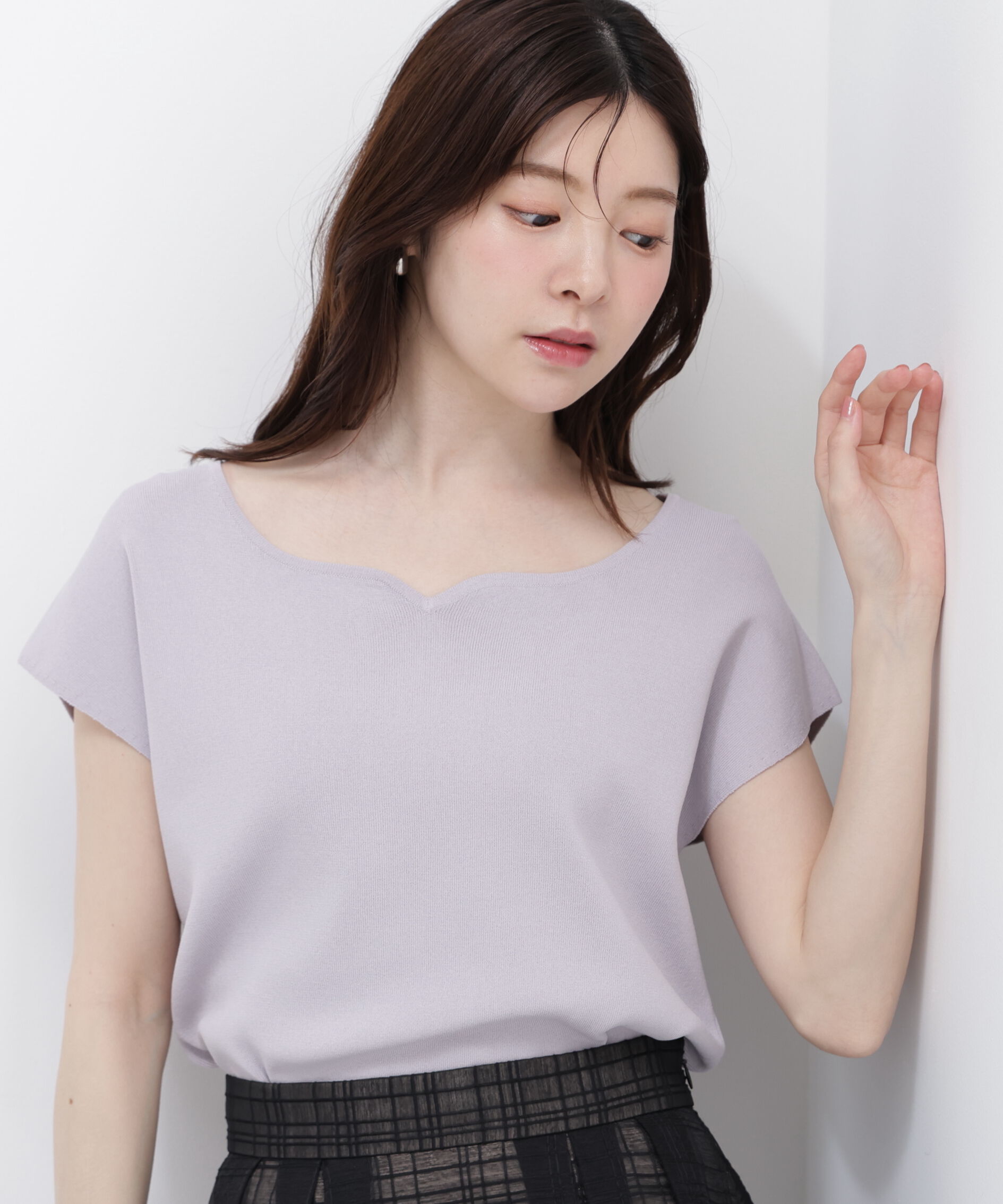 PROPORTION BODY DRESSING「<ｳｫｯｼｬﾌﾞﾙ/UVｶｯﾄ/接触冷感>総針ﾊｰﾄｶｯﾄﾌﾚﾝﾁｽﾘｰﾌ 」|ニット・セーター|