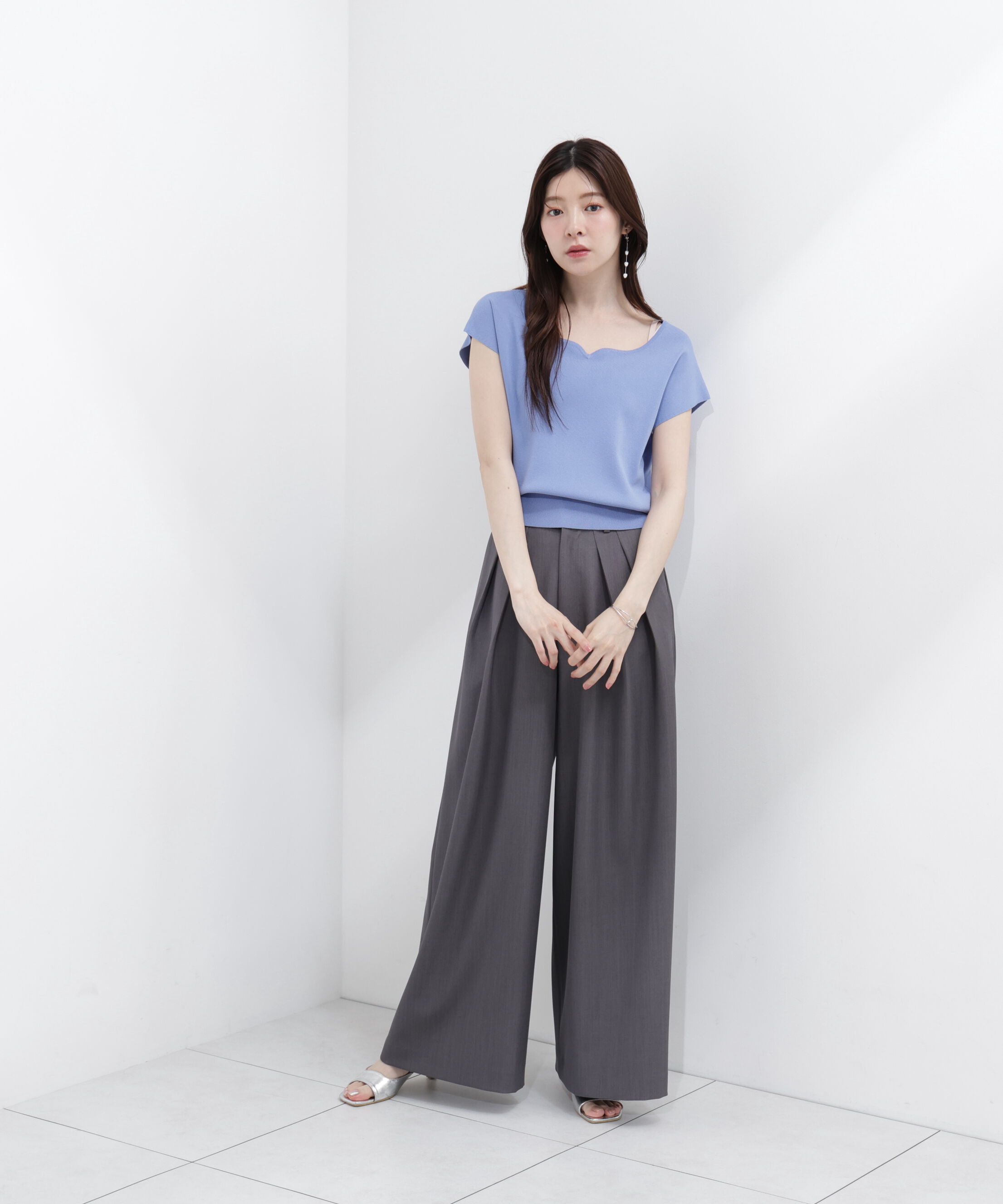 PROPORTION BODY DRESSING「<ｳｫｯｼｬﾌﾞﾙ/UVｶｯﾄ/接触冷感>総針ﾊｰﾄｶｯﾄﾌﾚﾝﾁｽﾘｰﾌ 」|ニット・セーター|