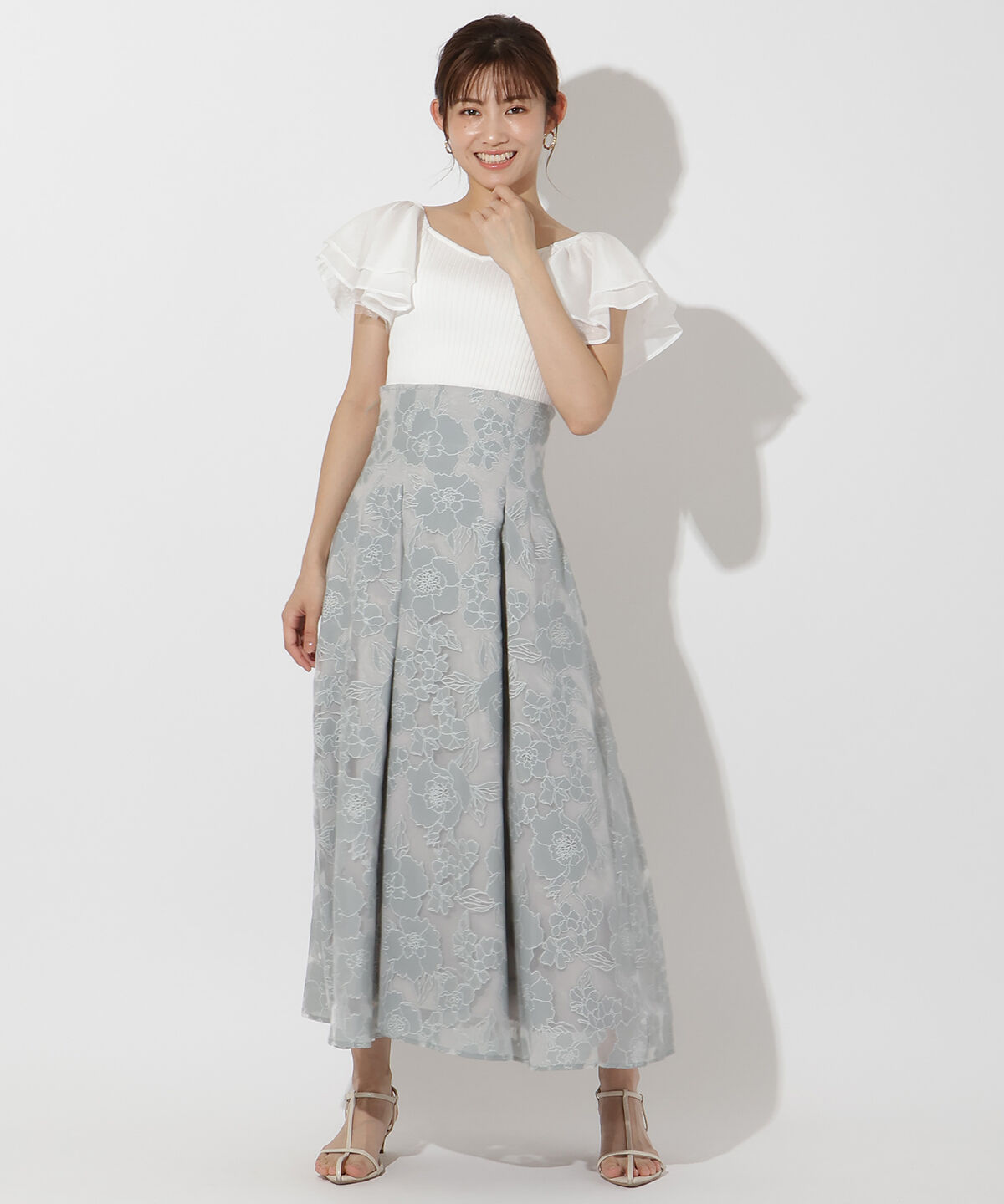 アンドクチュール「オパールフラワーフレアスカート」|フレア|ミント