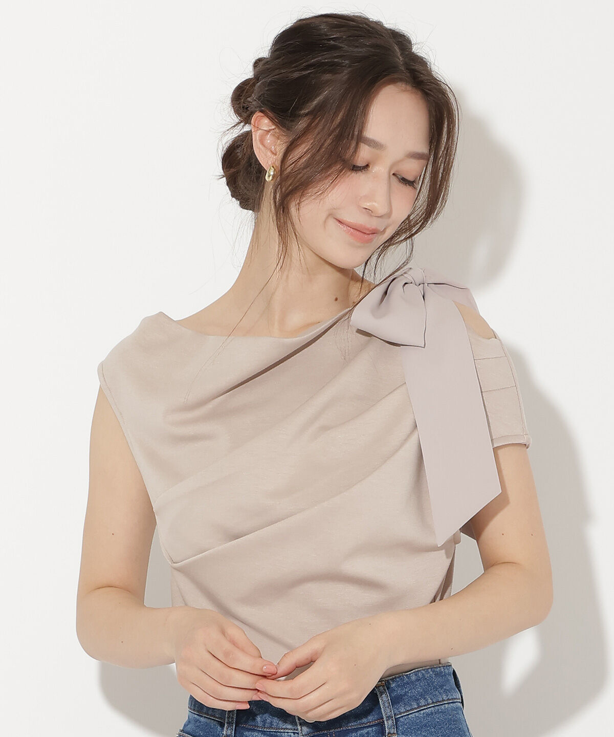 WILLSELECTION「リボンショルダードレープカットトップス」|Tシャツ・カットソー|ピンク