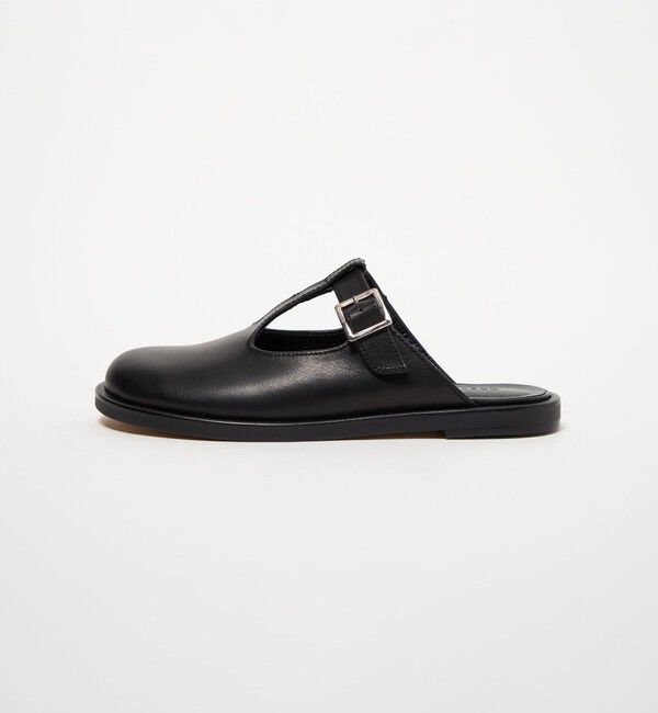 ODETTE E ODILE「オブリークTストラップミュール フラット15&uarr;」|スリッポン|BLACK