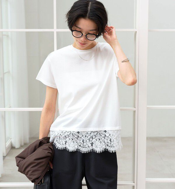 UNITED ARROWS green label relaxing「スソ レース ショートスリーブ カットソー」|Tシャツ・カットソー|OFF WHITE