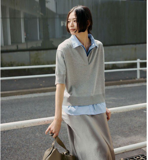 UNITED ARROWS green label relaxing「2WAY スキッパー シャツ プルオーバー ニット 5分袖 」|ニット・セーター|