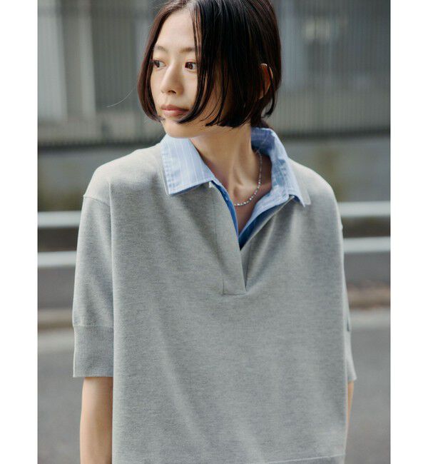 UNITED ARROWS green label relaxing「2WAY スキッパー シャツ プルオーバー ニット 5分袖 」|ニット・セーター|