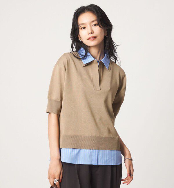 UNITED ARROWS green label relaxing「2WAY スキッパー シャツ プルオーバー ニット 5分袖 」|ニット・セーター|