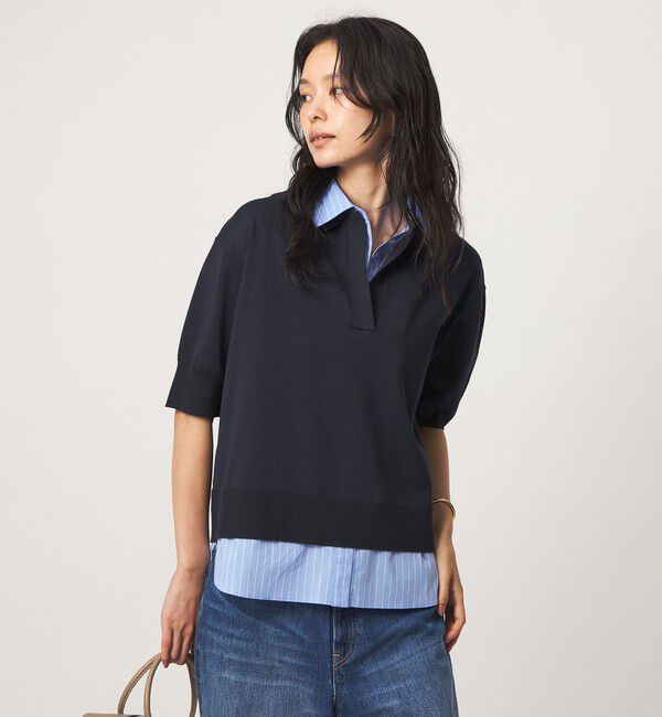 UNITED ARROWS green label relaxing「2WAY スキッパー シャツ プルオーバー ニット 5分袖 」|ニット・セーター|