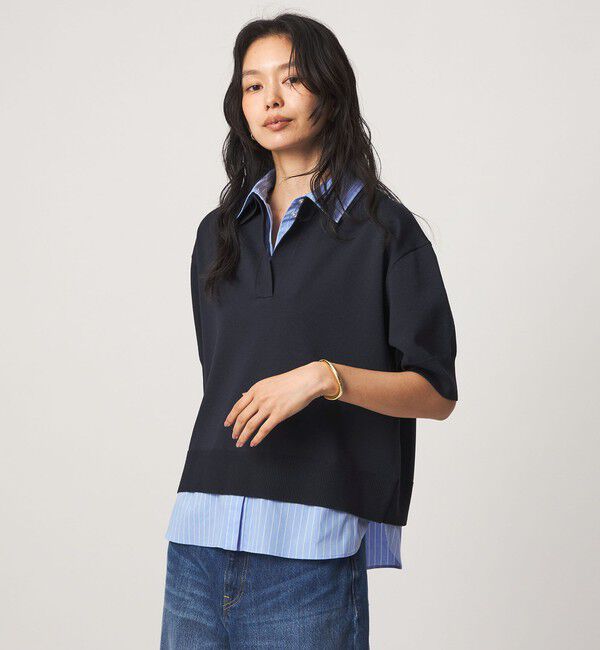 UNITED ARROWS green label relaxing「2WAY スキッパー シャツ プルオーバー ニット 5分袖 」|ニット・セーター|