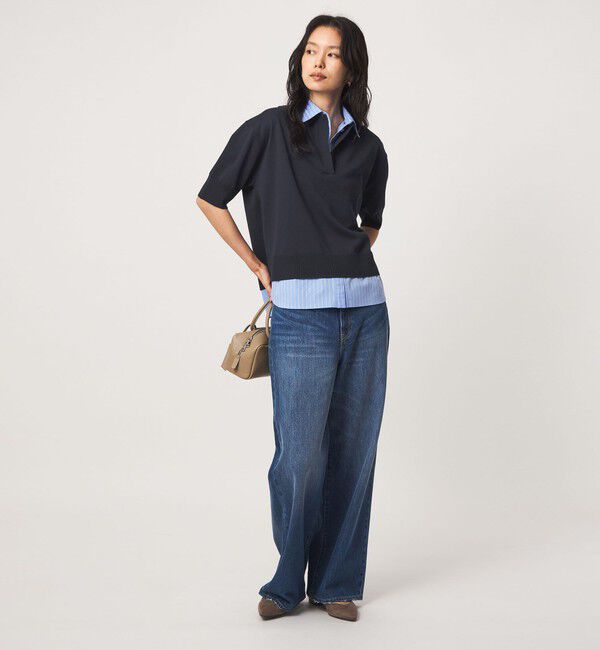 UNITED ARROWS green label relaxing「2WAY スキッパー シャツ プルオーバー ニット 5分袖 」|ニット・セーター|
