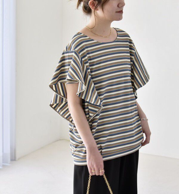 quaranciel「quaranciel:〈洗濯機可能〉マルチボーダー ラッフル コクーン プルオーバー」|Tシャツ・カットソー|