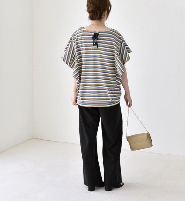 quaranciel「quaranciel:〈洗濯機可能〉マルチボーダー ラッフル コクーン プルオーバー」|Tシャツ・カットソー|