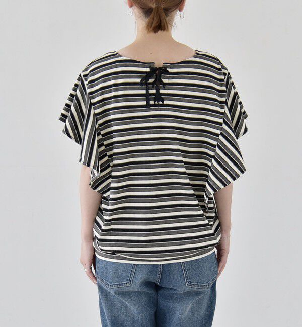 quaranciel「quaranciel:〈洗濯機可能〉マルチボーダー ラッフル コクーン プルオーバー」|Tシャツ・カットソー|