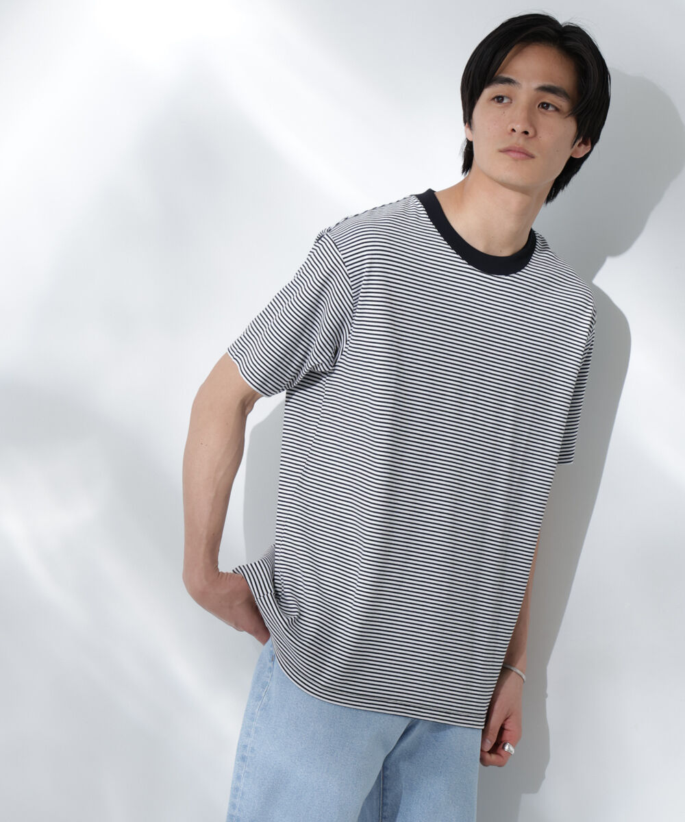 NANO universe「Anti Soaked(R)  汗染み防止 ボーダーミドルシルエットTシャツ」|Tシャツ・カットソー|