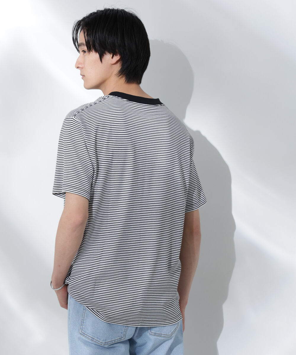 NANO universe「Anti Soaked(R)  汗染み防止 ボーダーミドルシルエットTシャツ」|Tシャツ・カットソー|