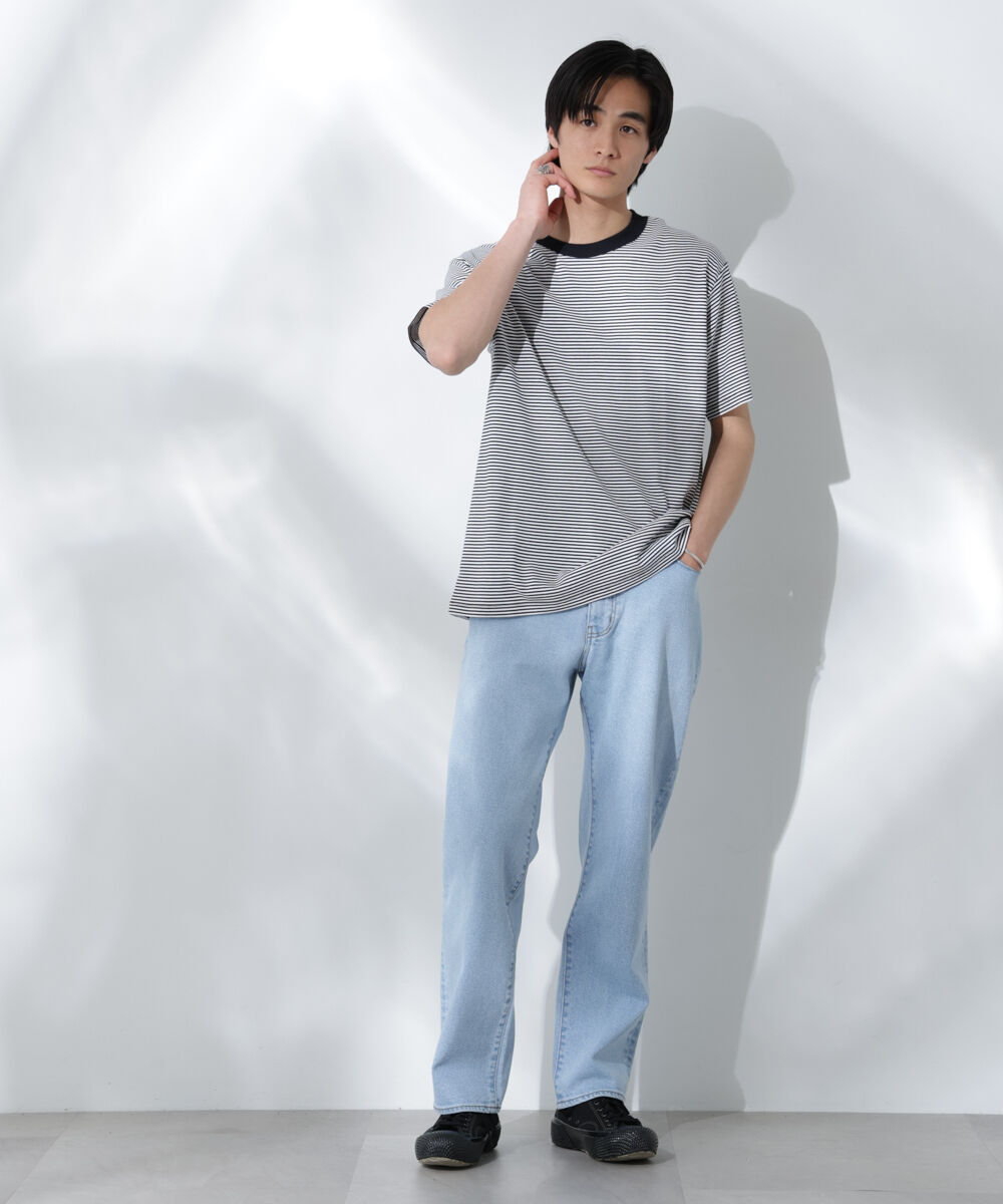 NANO universe「Anti Soaked(R)  汗染み防止 ボーダーミドルシルエットTシャツ」|Tシャツ・カットソー|