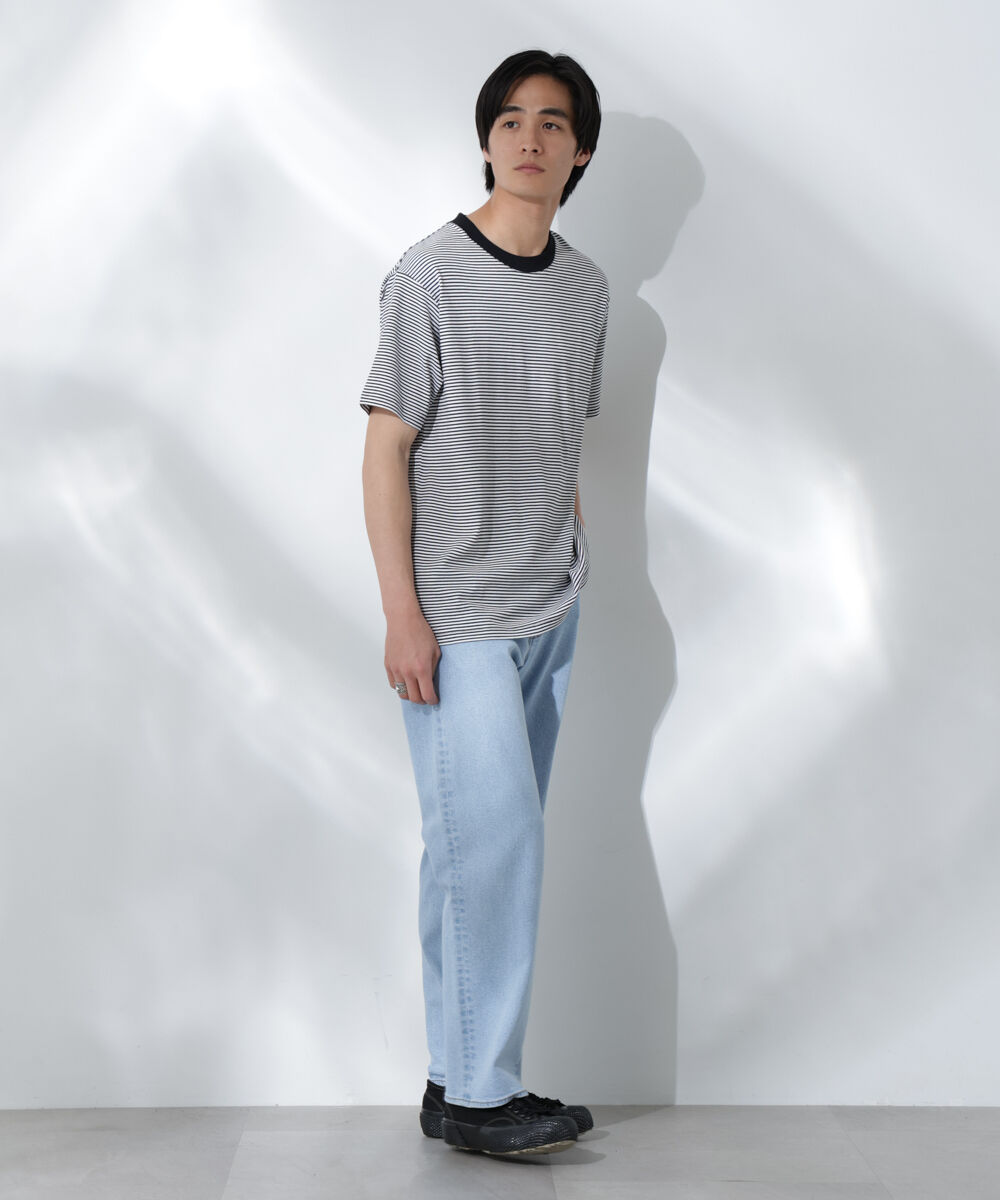 NANO universe「Anti Soaked(R)  汗染み防止 ボーダーミドルシルエットTシャツ」|Tシャツ・カットソー|
