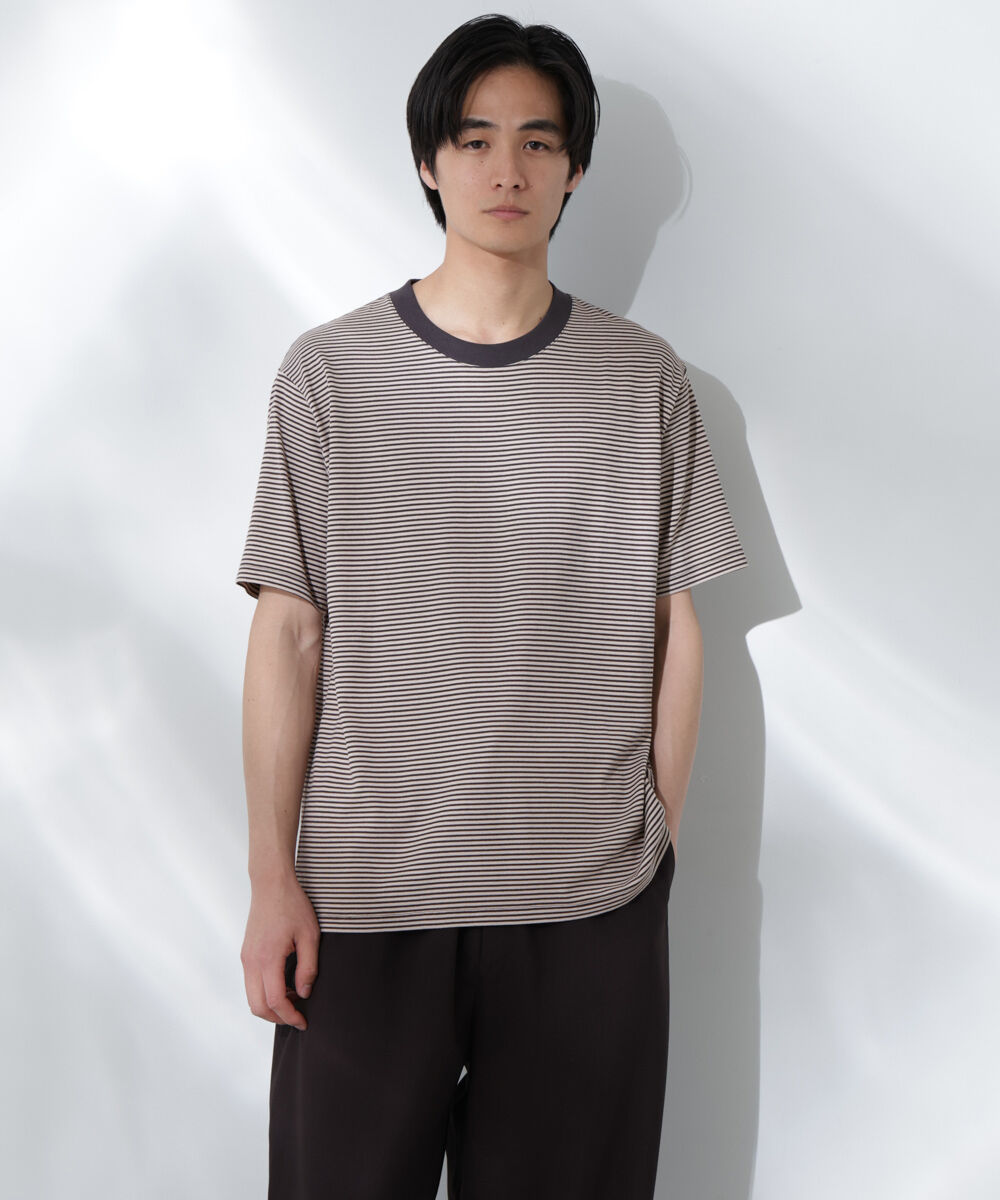NANO universe「Anti Soaked(R)  汗染み防止 ボーダーミドルシルエットTシャツ」|Tシャツ・カットソー|