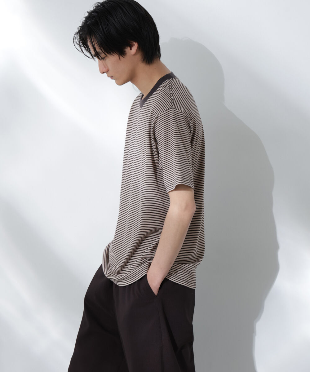 NANO universe「Anti Soaked(R)  汗染み防止 ボーダーミドルシルエットTシャツ」|Tシャツ・カットソー|