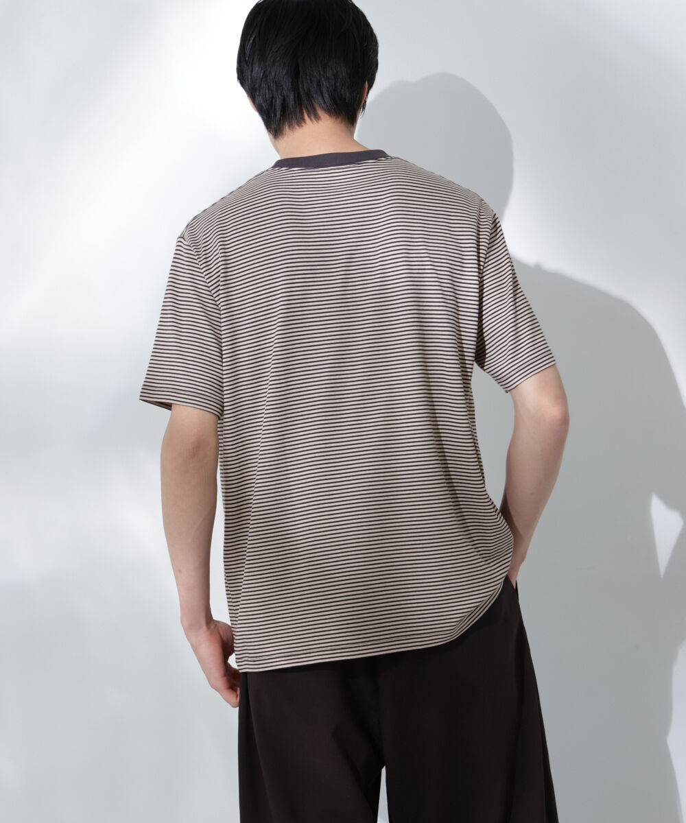 NANO universe「Anti Soaked(R)  汗染み防止 ボーダーミドルシルエットTシャツ」|Tシャツ・カットソー|