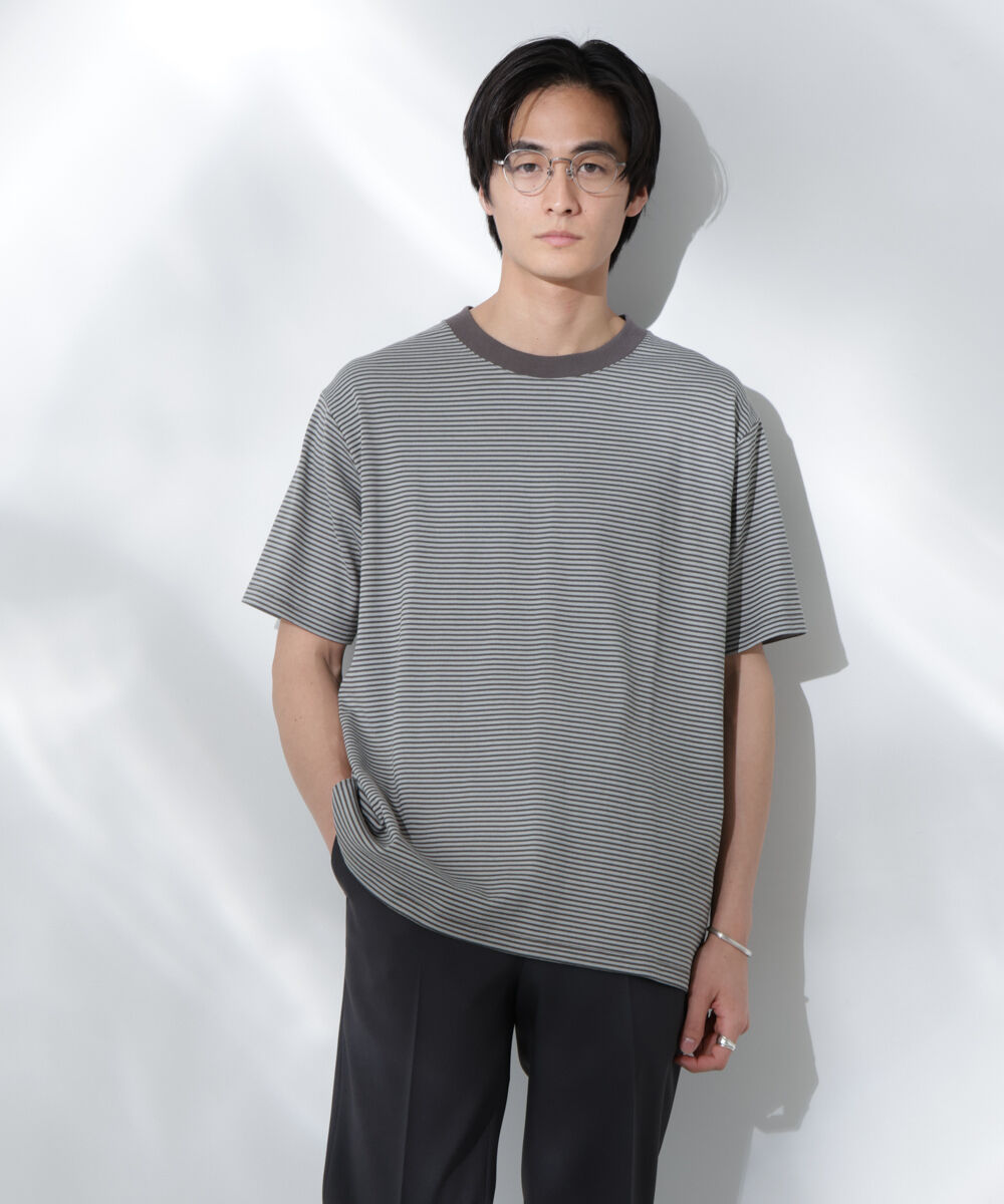 NANO universe「Anti Soaked(R)  汗染み防止 ボーダーミドルシルエットTシャツ」|Tシャツ・カットソー|