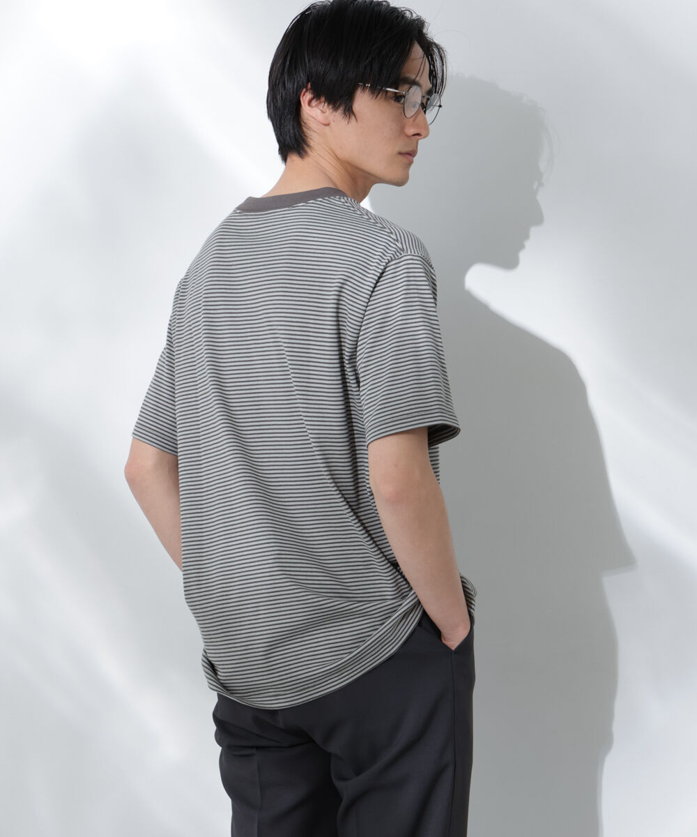NANO universe「Anti Soaked(R)  汗染み防止 ボーダーミドルシルエットTシャツ」|Tシャツ・カットソー|