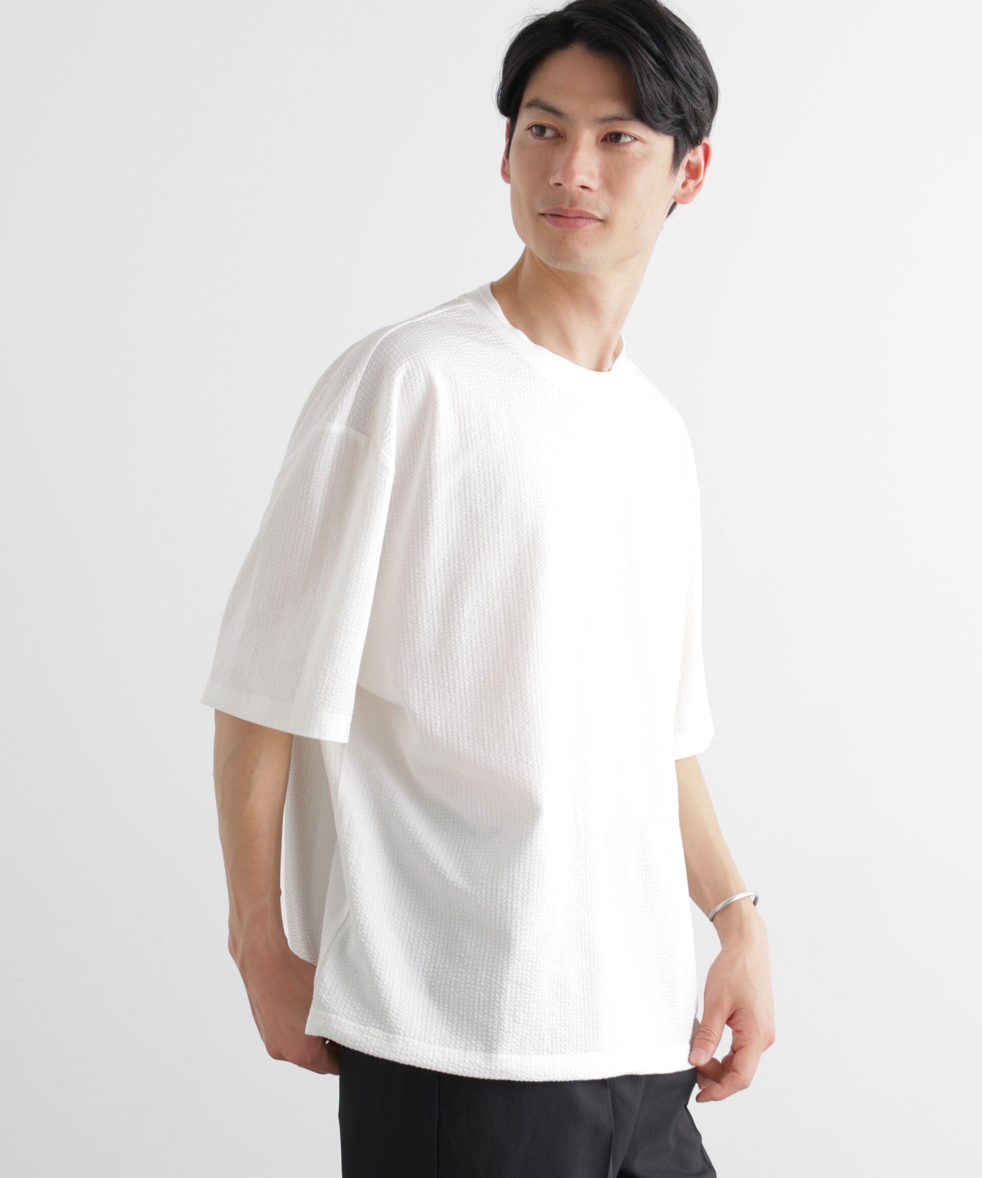 nano･universe「シルケットサッカーワイドTシャツ 半袖」|Tシャツ・カットソー|