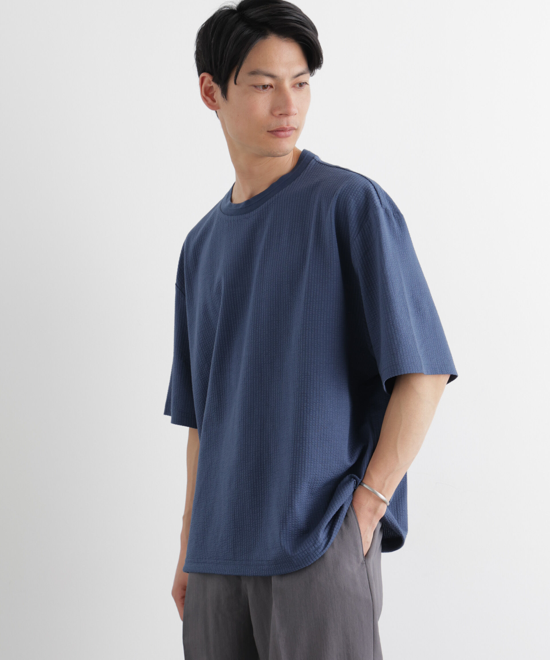nano･universe「シルケットサッカーワイドTシャツ 半袖」|Tシャツ・カットソー|