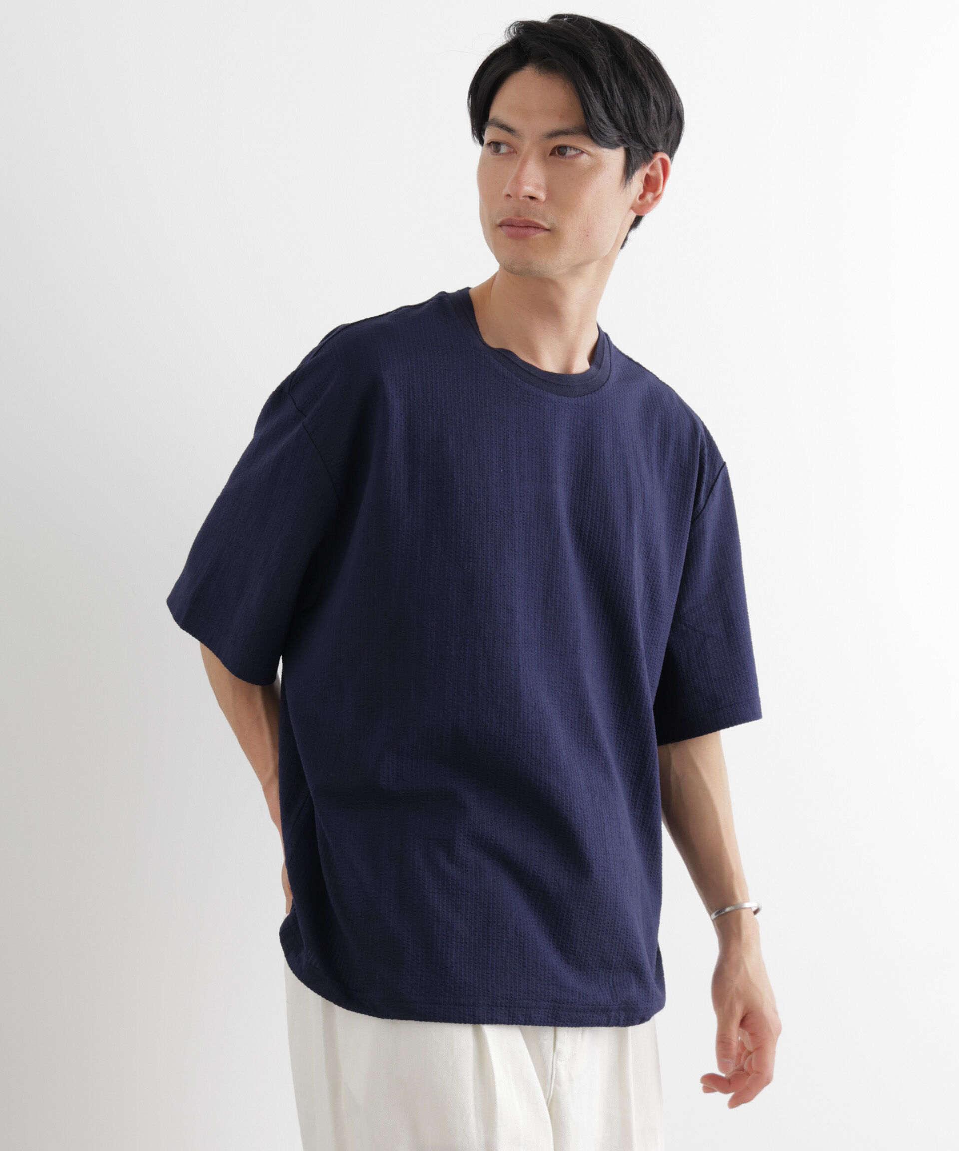 nano･universe「シルケットサッカーワイドTシャツ 半袖」|Tシャツ・カットソー|