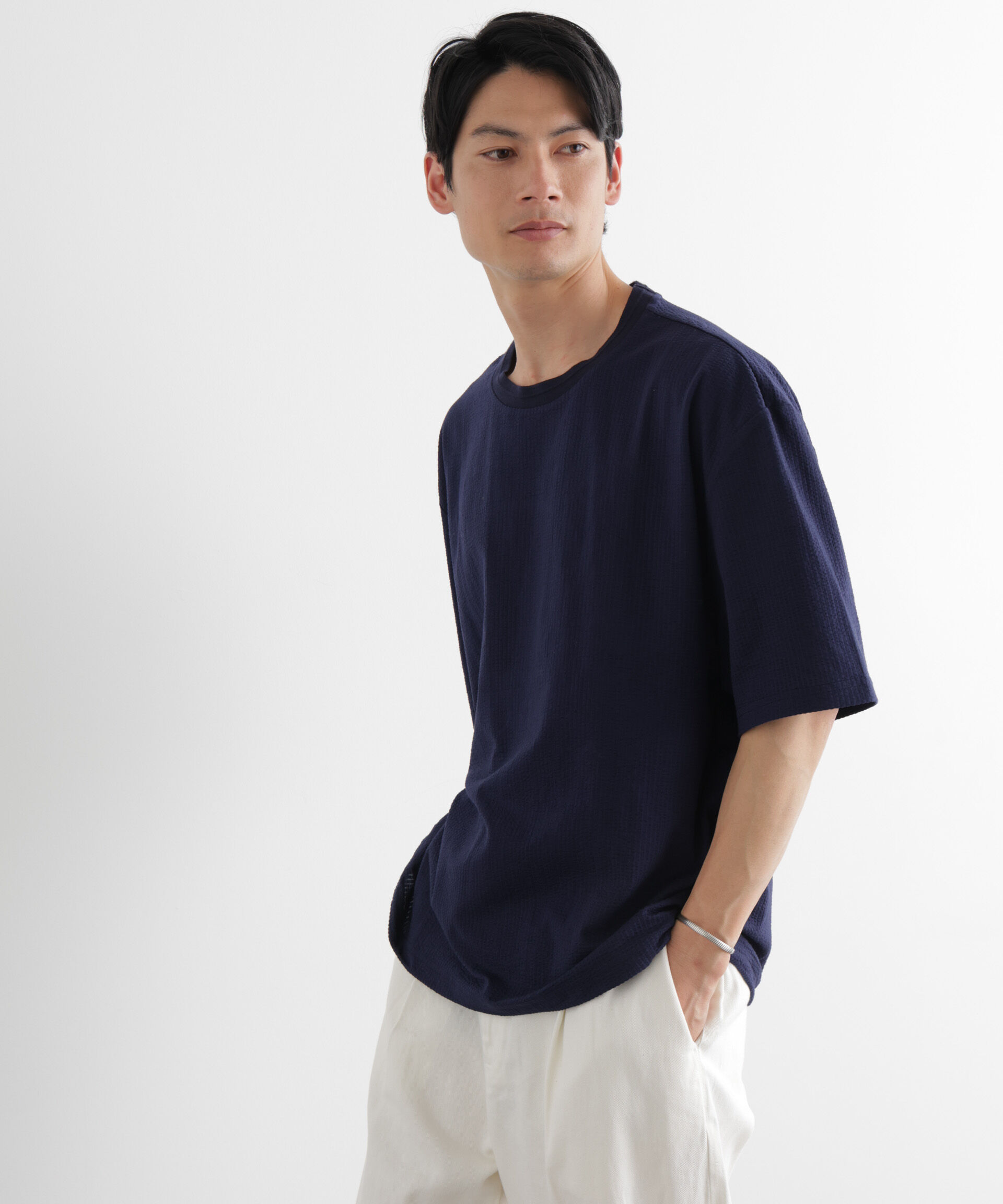 nano･universe「シルケットサッカーワイドTシャツ 半袖」|Tシャツ・カットソー|