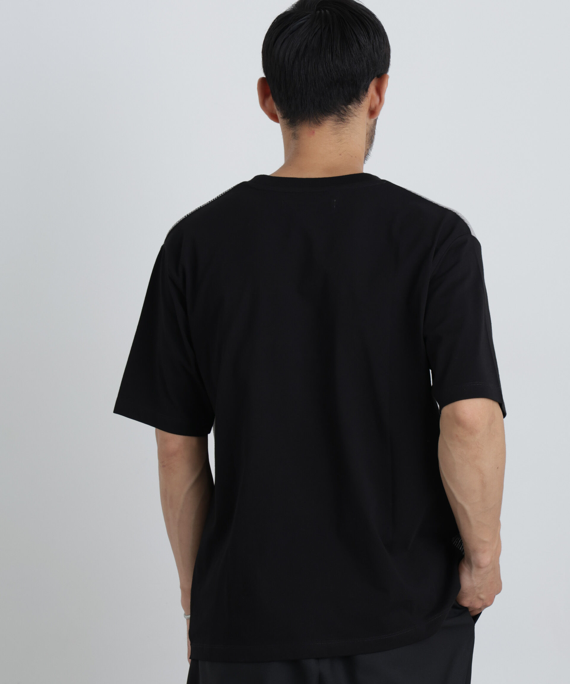NANO universe「切替チェックニットTシャツ 半袖」|ニット・セーター|