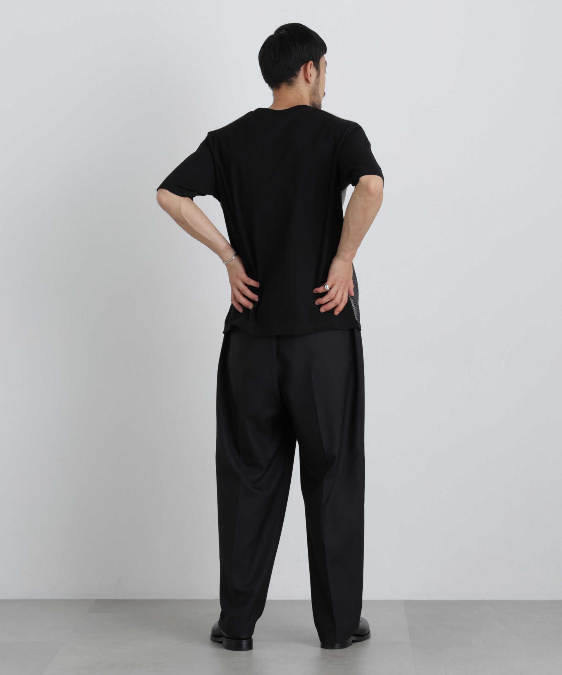 NANO universe「切替チェックニットTシャツ 半袖」|ニット・セーター|