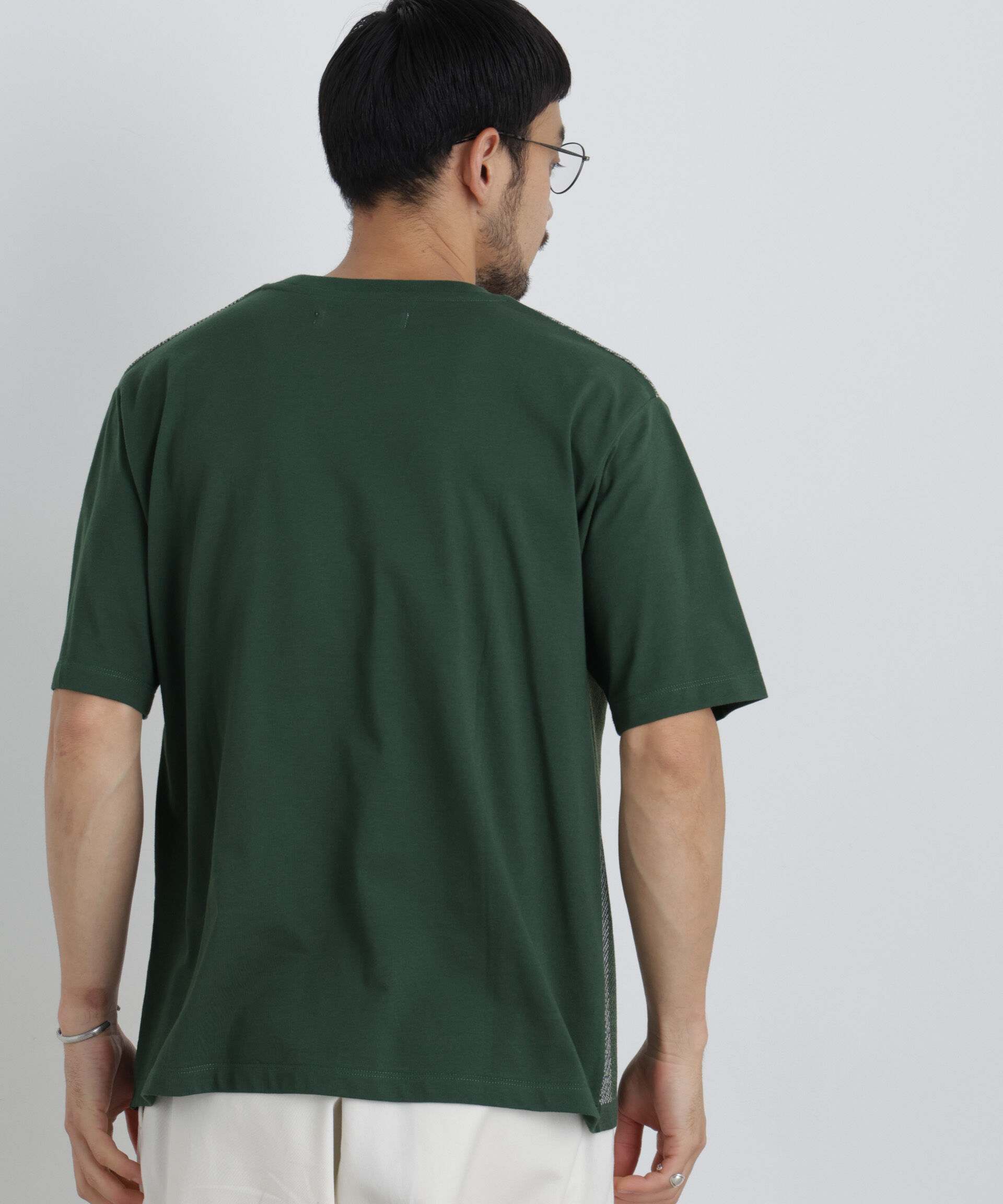 NANO universe「切替チェックニットTシャツ 半袖」|ニット・セーター|