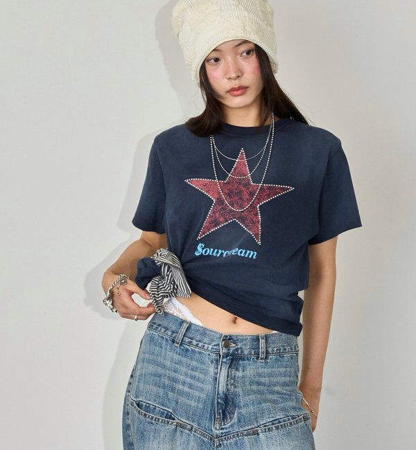  「【Sourcream/UNISEX】ラインストーンスターグラフィックTEE」|Tシャツ・カットソー|