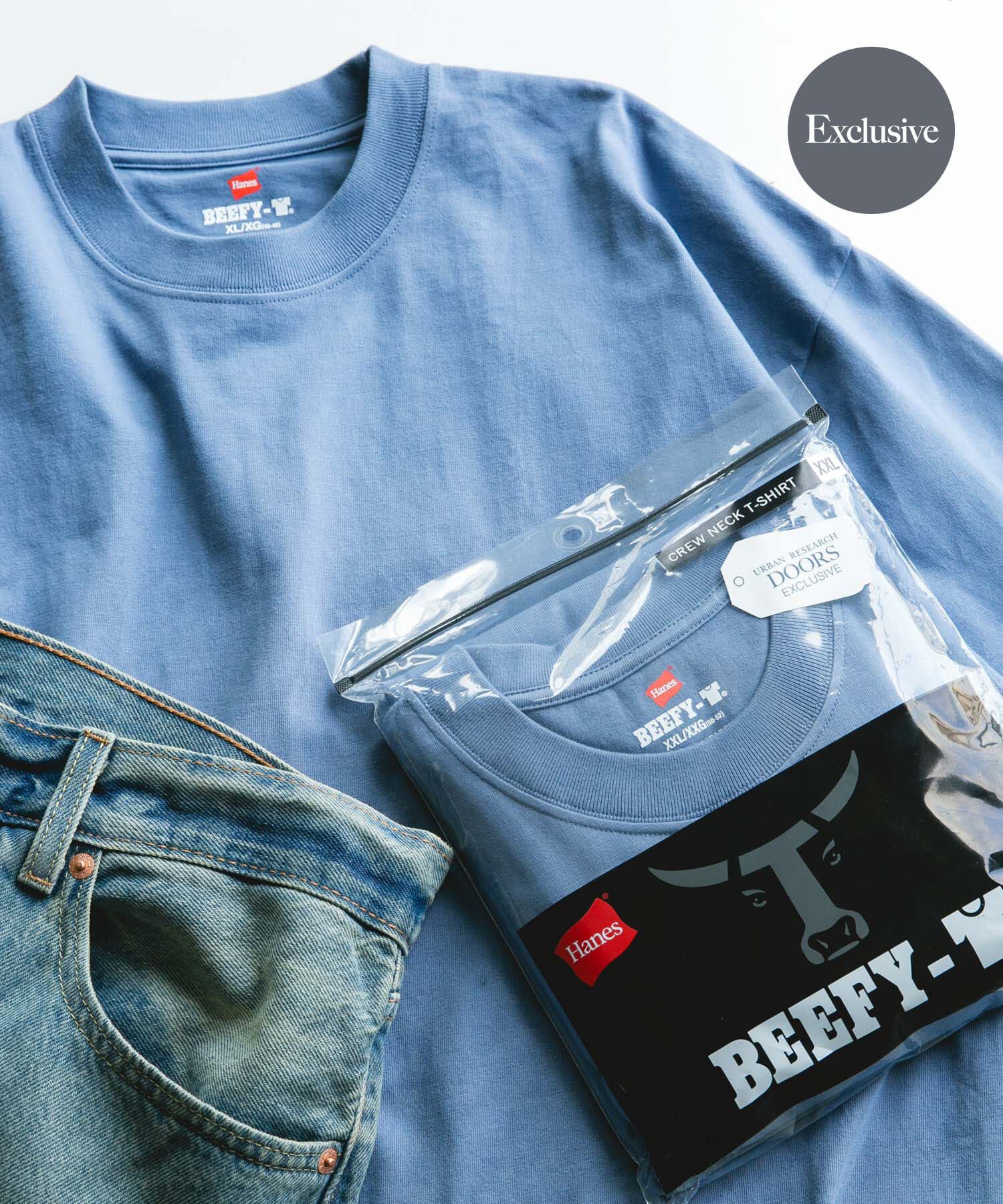 URBAN RESEARCH DOORS「『別注』HANES&times;DOORS　BEEFY-T DOORS FIT SHORT-SLEEVE」|Tシャツ・カットソー|ブルー