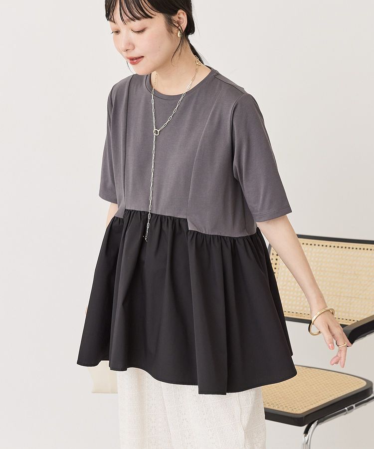 AMERICAN HOLIC「布帛切替ペプラム半袖プルオーバー」|Tシャツ・カットソー|Charcoal Gray