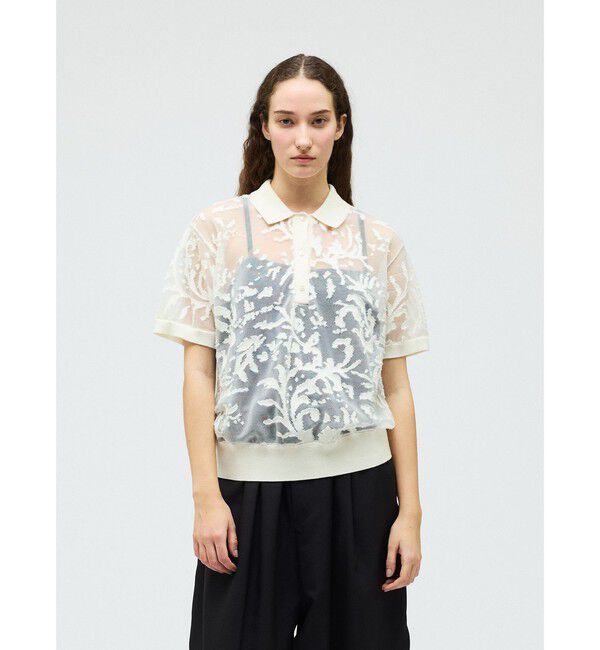 mizuiro ind「mizuiro ind メッシュ刺繍ポロプルオーバー」|Tシャツ・カットソー|アイボリー