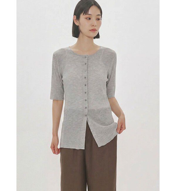 MIDIUMISOLID「MIDIUMISOLID for Ladies リブクルーネックカーディガン」|カーディガン|ライトグレー