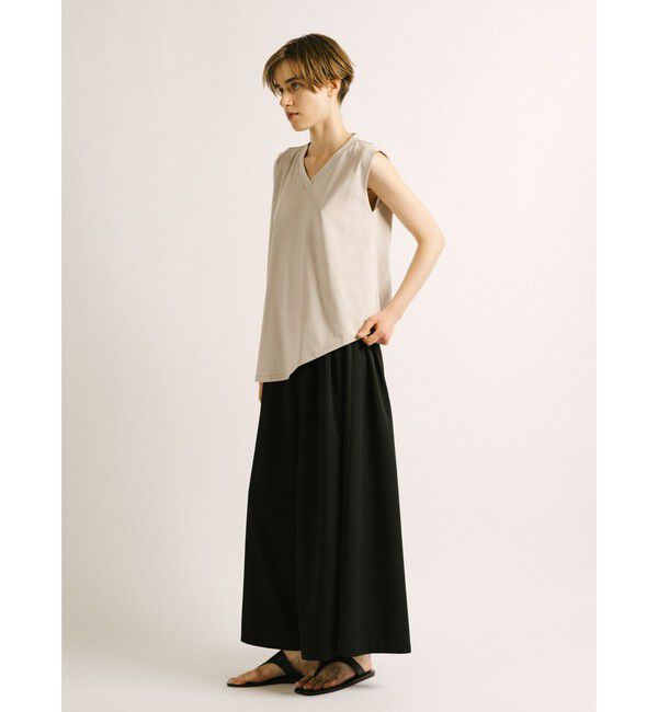 mizuiro ind「mizuiro ind Vネックアシンメトリーノースリーブプルオーバー」|Tシャツ・カットソー|
