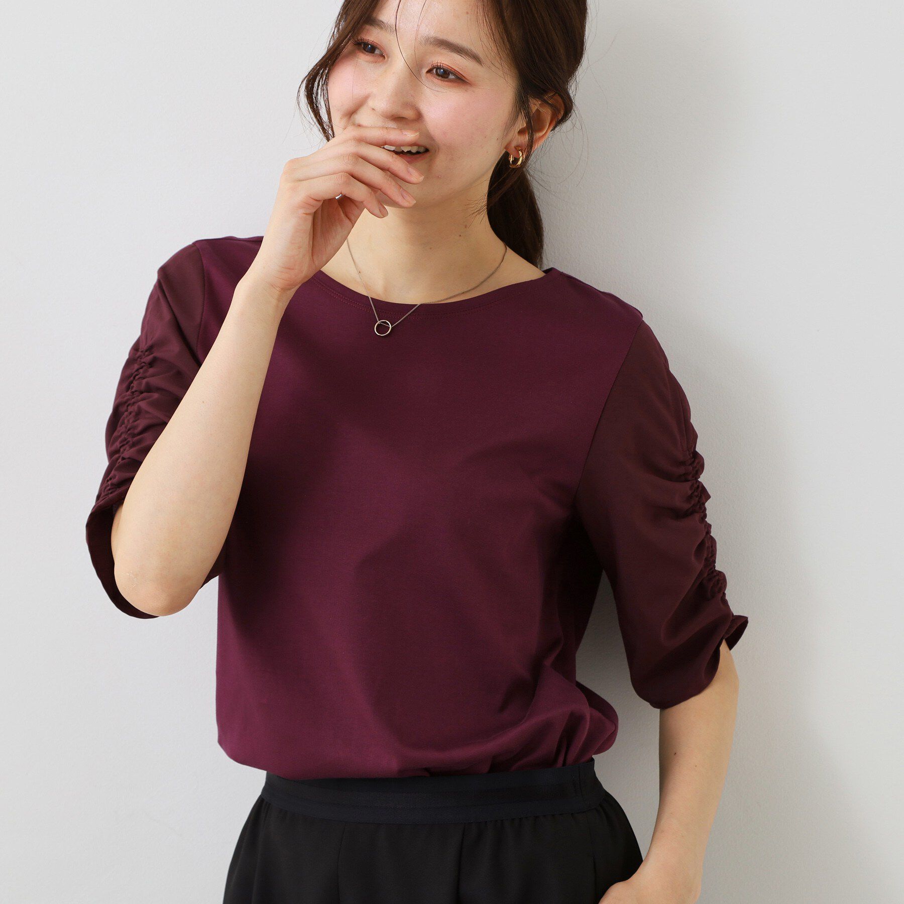 COUP DE CHANCE「【手洗い可／日本製】袖ギャザーカットソー」|Tシャツ・カットソー|