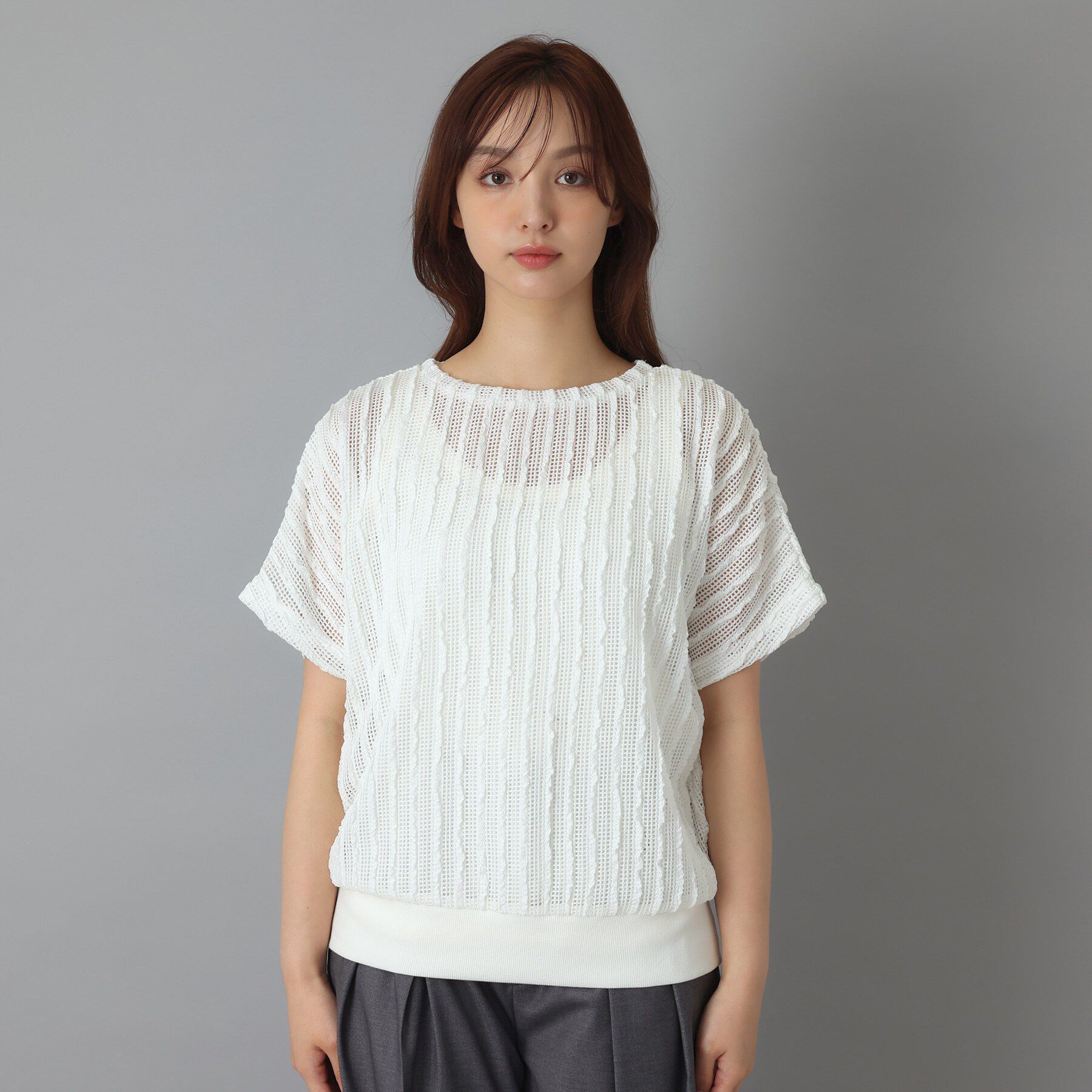 DRESSTERIOR「【体型カバー/日除け】ドルマンスリーブ シアーメッシュプルオーバー」|Tシャツ・カットソー|