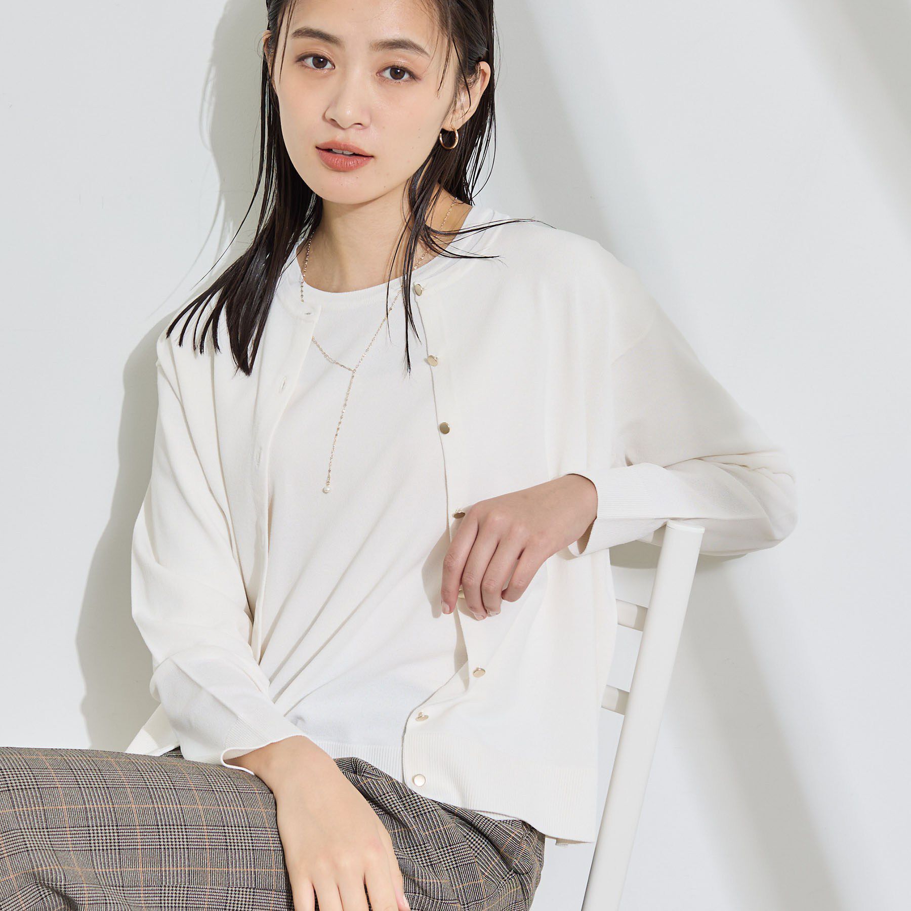 INDIVI「【2点セット】5分袖ニット＆カーディガン きれいめアンサンブルニット」|その他|