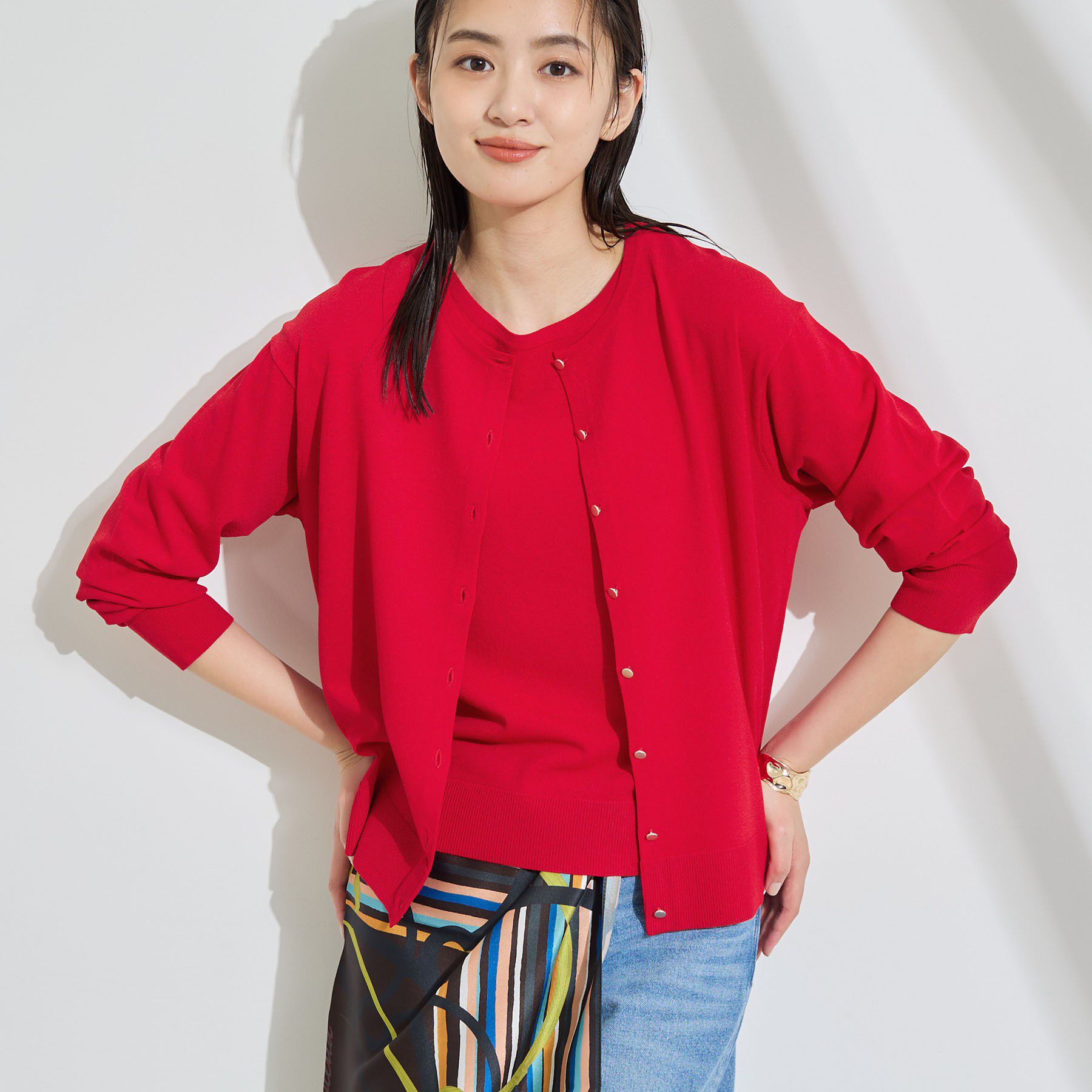 INDIVI「【2点セット】5分袖ニット＆カーディガン きれいめアンサンブルニット」|その他|
