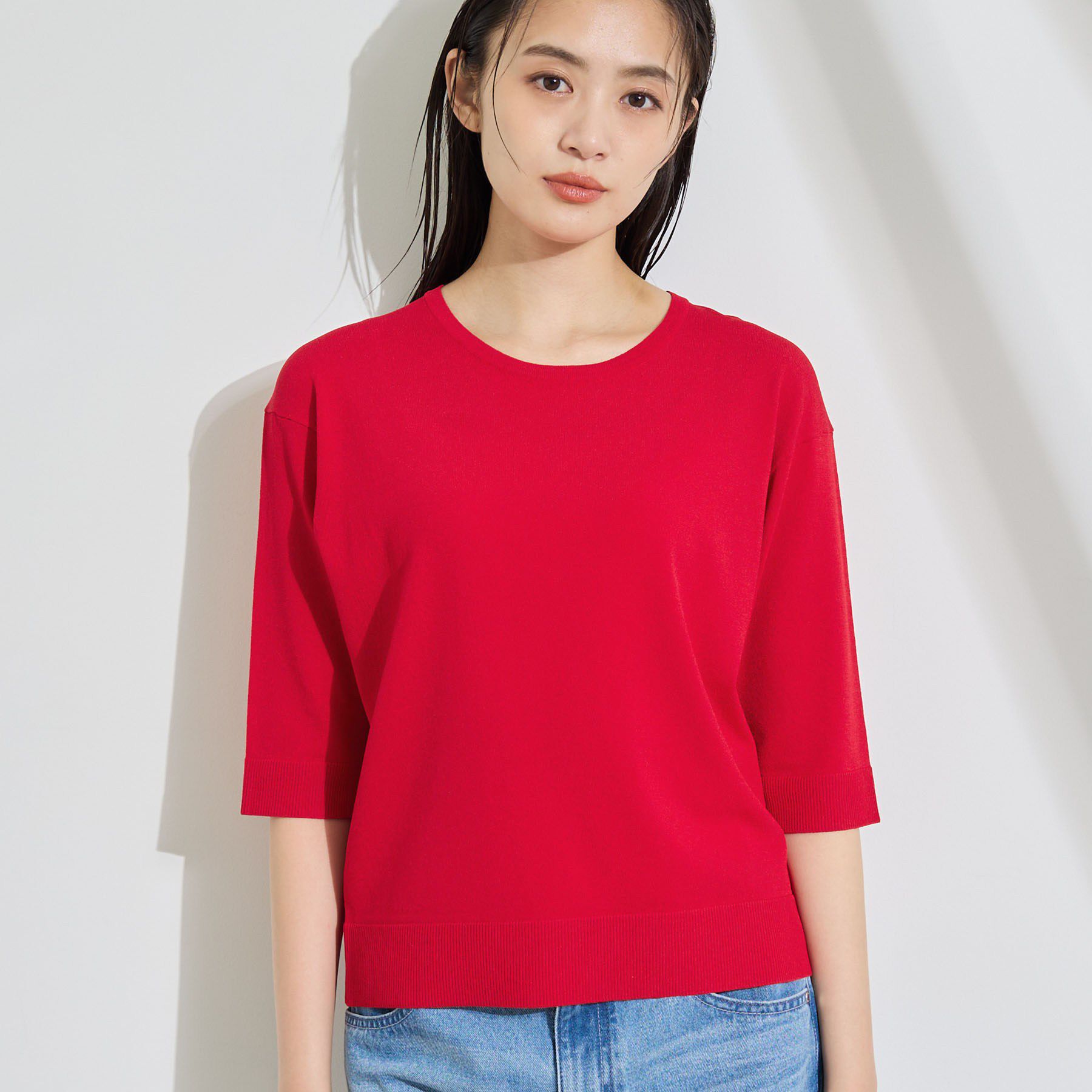 INDIVI「【2点セット】5分袖ニット＆カーディガン きれいめアンサンブルニット」|その他|