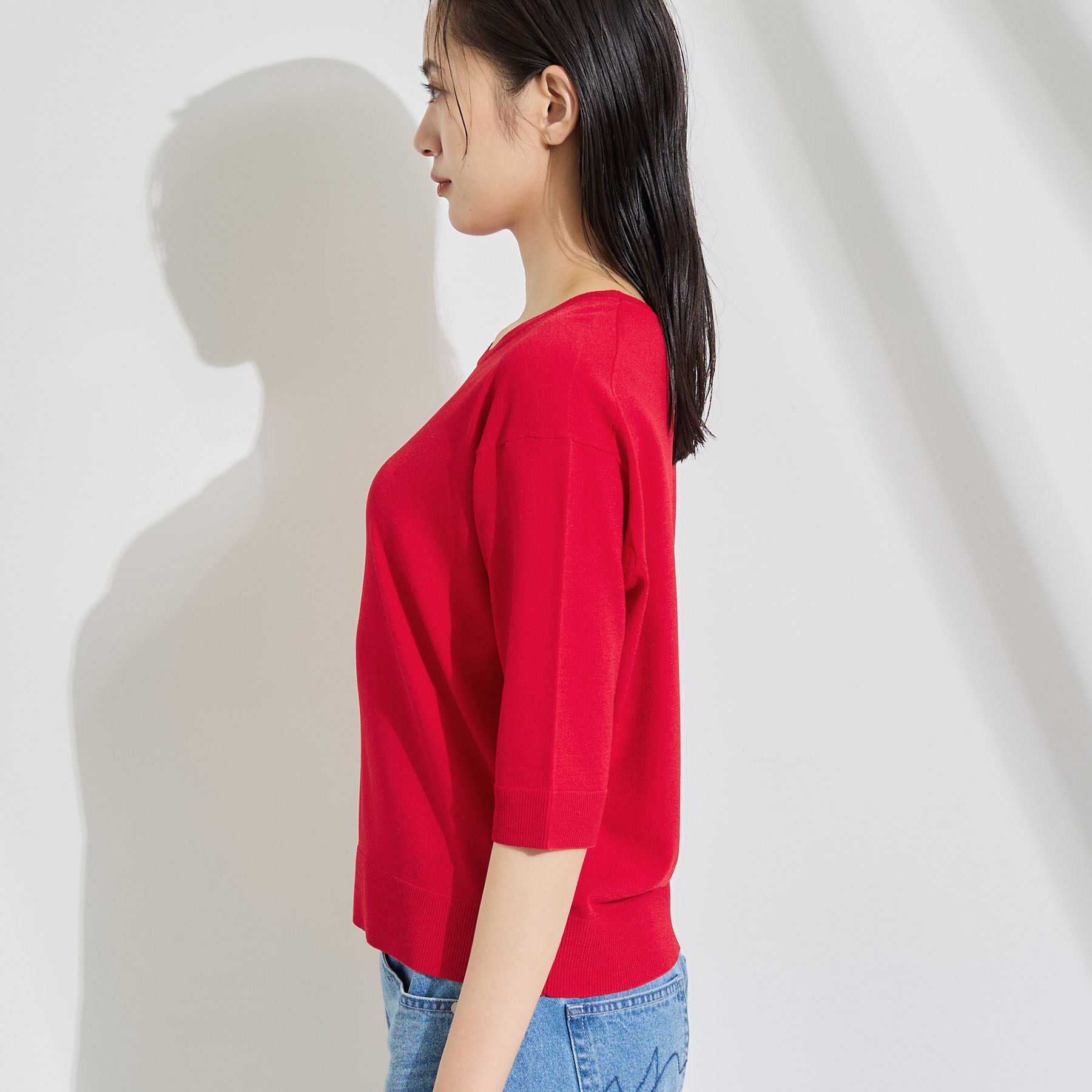 INDIVI「【2点セット】5分袖ニット＆カーディガン きれいめアンサンブルニット」|その他|