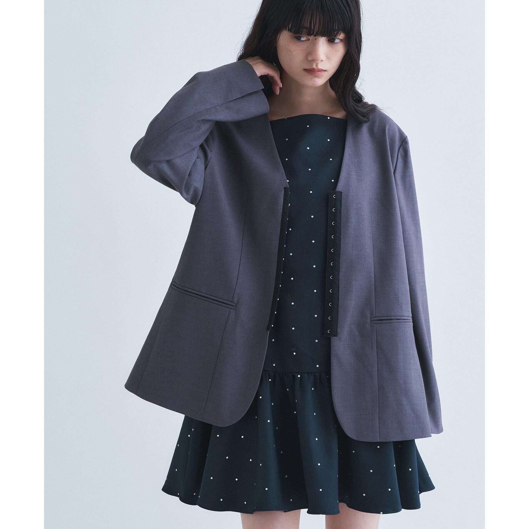 CODE A「soft relaxed hook jacket」|ノーカラージャケット|グレー(012)