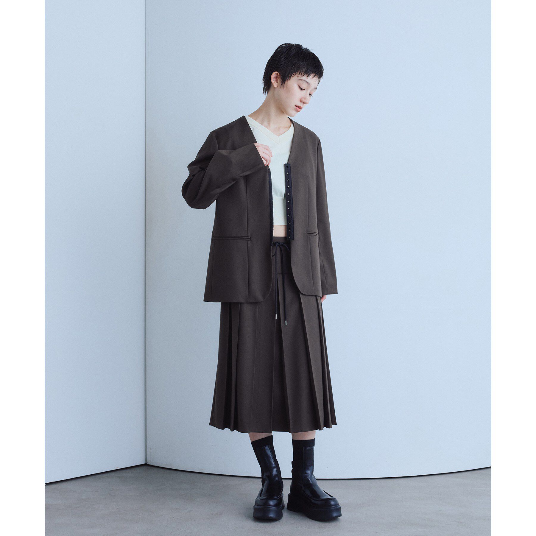 CODE A「soft relaxed hook jacket」|ノーカラージャケット|