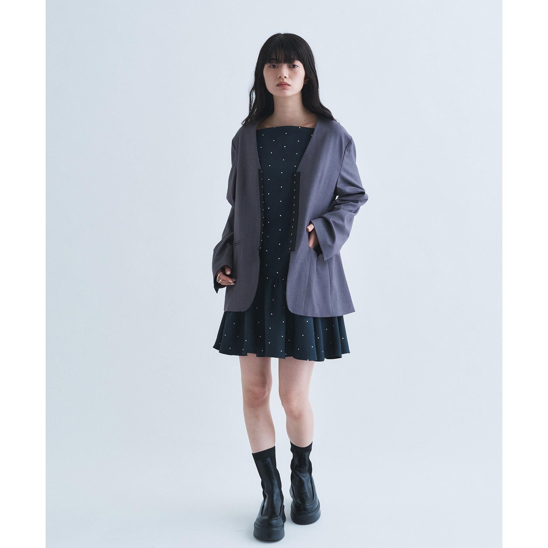 CODE A「soft relaxed hook jacket」|ノーカラージャケット|