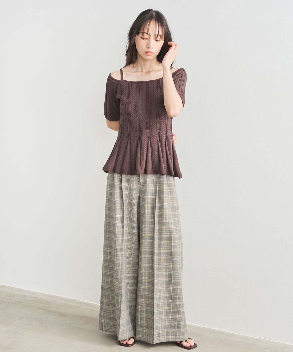 COCO DEAL「チェックハイウエストパンツ」|スラックス|