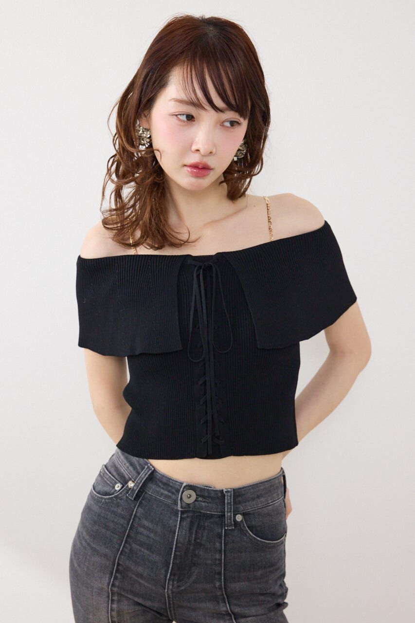 rienda「レースアップオフショルニットトップス」|ニット・セーター|