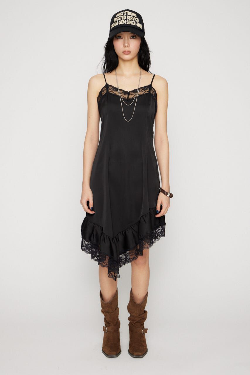 LAGUA GEM「SATIN LACE CAMI ワンピース」|ワンピース|BLK
